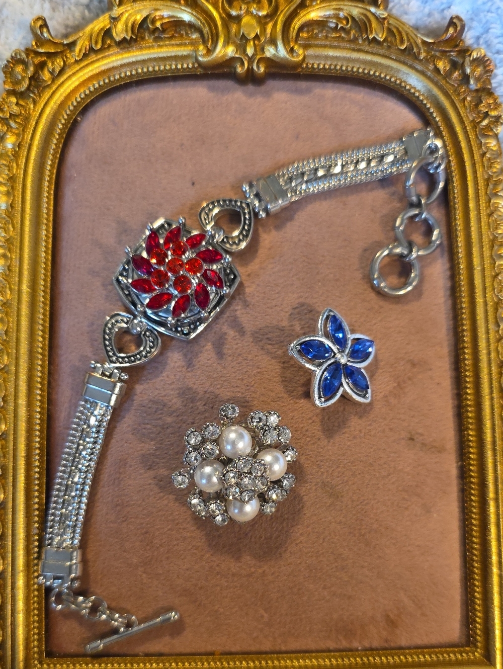 Vintage Style Interchangeable Ginger Snap Bracelet Set w 3 Interchangable Snaps